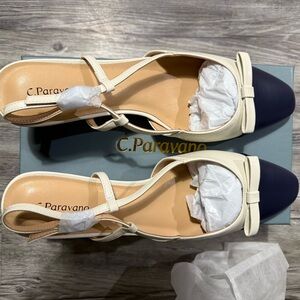 Kling Cream and Blue Elegant Heels with Bow